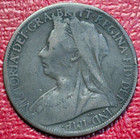 Nice Details 1901  Great Britain English Large Penny Coin-bent   Rim Hit-feb905