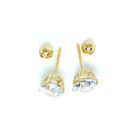 14k Solid Yellow Gold 6mm Lab-created Cz Stone Screw Back Stud Earrings