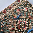 Mughal Peacock Garden High Relief Ceramic Tile Indo Islamic Art 10cm Plaque