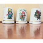 Lot 3 Vintage Christmas Porcelain Thimbles Taiwan Boy Girl Wreath