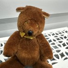 Vintage Flocked Teddy Bear Brown Velvet Plastic Eyes Mid Century