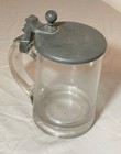Antique Early 1800 s Glass Engraved Pewter German Lidded Beer Stein Mug Pitcher