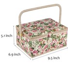 Medium Sewing Basket With Accessories Wooden Organizer Box Storage Rose Flower