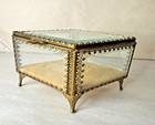 Antique Vintage Gold-tone Beveled Glass Diamond-shaped Jewelry Box Casket