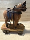 Antique Horse Hair Pull Toy Horse W 4 Metal Wheels Pull Toy