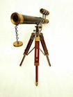 14  Brass Antique Finish Double Barrel Marine Telescope On Wooden Tripod Stand