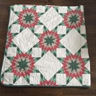 Vintage Christmas Colored Red White   Green 8 Point Star Patchwork Quilt 76x84