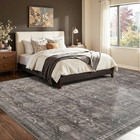 8x10 Area Rug  Modern Floral  Taupe  Faux Wool  Low Pile  Non Slip  Washable  