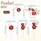 5 Pcs Bridal Flower Wedding Hair Pins  Burgundy Hair Accessories Crystal Pearl