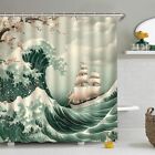 Japanese Great Wave Shower Curtain Kanagawa Asian 70 w X 70 l  pack Of 1  Green