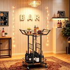 Bar Cart 3-tier Serving Cart W  Wine Glass Rack Beverage Cart Rolling Cart 