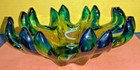 Vtg Murano-style  Art Deco Blue yellow green Blown Glass Star Shape Ashtray