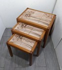 Vintage Toften Set Of 3 Mid Century Danish Modern Teak Wood Nesting Tile Tables