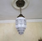 808c Antique 30 s  40 s Art Deco Glass Shade Globe Ceiling Light Fixture Pendant