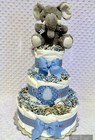 Elephant Baby Diaper Cake Shower Centerpiece Present Newborn Gift Blue Boys