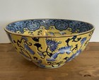 Vintage Chinese Famille Rose Blue And Yellow Floral Bowl Gold Edge 9   