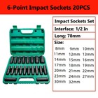 1 2inch Impact Sockets Set 20 Pcs Drive Metric 8mm-32mm Deep 6-point Set W  Case