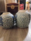 Antique Chinese Asian Qing Dynasty Blue White Double Happiness Ginger Jars  3 