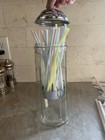 Vintage Straw Holder Dispenser - Clear Glass And Chrome Drinking
