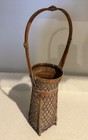 Vtg Bamboo Flower Basket With Vase Ikebana Basketry Craft Work Decoration