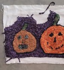Hand Hooked Wool Rug Unfinished 15 x26  Pumpkin Folk Art  Primitive Vintage