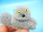Vintage German Steiff Pom-pom Woolen Gray Cat Green Glass Eyes