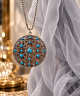 925 Sterling Silver Turquoise Filigree Medallion Necklace   Matching Scarf Set