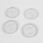 Set Of 4 Vintage Glass Drink Coasters Clear Starburst Sunburst Ribbed Sides