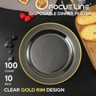 100 Focusline 10  Clear Gold Rim Plastic Plates  Disposable  Heavy Duty