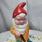 Vintage Artist Hand Painted Ceramic Garden Gnome Shoveling Red Hat