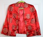 Lingzi  mongolia  Chinese Satin Silky Lined Embroidered Mandala Jacket Red Sz Sm