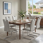 Grey Pu Leather Dining Chair Set With Silver Metal Legs  set Of 6 
