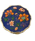Vtg Stratton Gold Tone Floral Enameled Compact  Powder Mirror Made In England