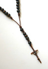 Brown Wood   Cord Rosary With Bronze Tone Papal Crucifix