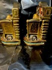 Bronze Bookends Pair 1920s Old Man Sleeping By Fireplace  Dog Beneath Chair