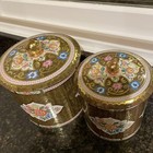 Set Of 2 Daher Metal Tins Containers England Lids Embossed Floral Retro Vintage