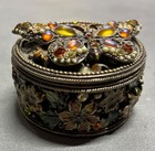 Vintage Bejeweled Butterfly Trinket Box - Enamel   Rhinestone Pill Box