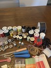 Mixed Lot Of Vintage Sewing Supplies Notions Tools Thread Thimbles Scissors Etc