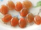Czech vintage Glass Beads  Burnt Orange Tangerine Swirl Lentil Oval Nos Flat  7