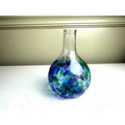 Vintage Hand Blown Art Glass Decanter Bottle Rainbow Stopper Blue Green Purple