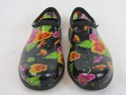 Womens Sloggers Flower Print Slip On Garden Shoes-size 8-black Base-rubber-euc