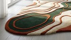 Modern Hand Tufted Rug Wavy Abstract Organic Green Orange Mid Century Area Rug 