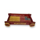 Vintage Red Playskool Wooden Wagon Pull Toy W  Original Blocks