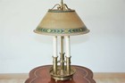 Vintage French Bouillotte Brass Table Lamp W original Tole Shade By Horn brannen