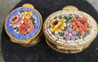 Pair Of Vintage Micro Mosaic Pill trinket Boxes  Floral Design  Pristine