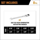 Gearwrench 90-tooth Sae Ratcheting Flex-head Combination Wrench Tray  8-piece 