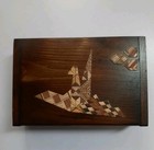 Japanese Inlaid Wood Box Origami Crane Yosegi Zaiku Wooden Marquetry 4  X 2 75 