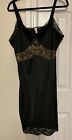 Rare Vtg Movie Star Slip Sz 40 Average Full Length Tricot Nylon Black Gold Lace