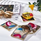 Agate Square Coasters Set Of 4  Rainbow Crystal Coasters With Gold Edge For H   