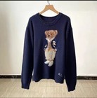 Preppy Teddy Bear Sweatshirt Cozy Cotton Fabric Long Sleeve Crew Neck Unisex
